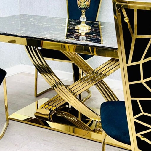 Astor Black Marble And Gold Metal 6 Seater Dining Table 180cm