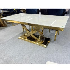 Astor Cream White Marble And Gold Metal 6 Seater Dining Table 180cm