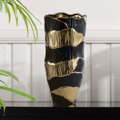 Black And Gold Textured Ceramic Large Vase Home Decor Accessory 43cm