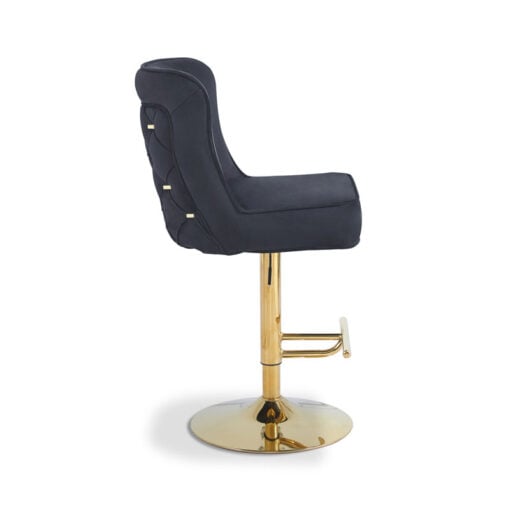 Black Velvet And Gold Metal Bar Stool With Quilted Gold Back