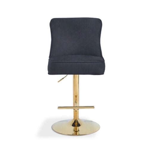 Black Velvet And Gold Metal Bar Stool With Quilted Gold Back