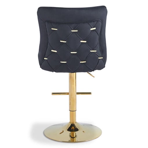 Black Velvet And Gold Metal Bar Stool With Quilted Gold Back