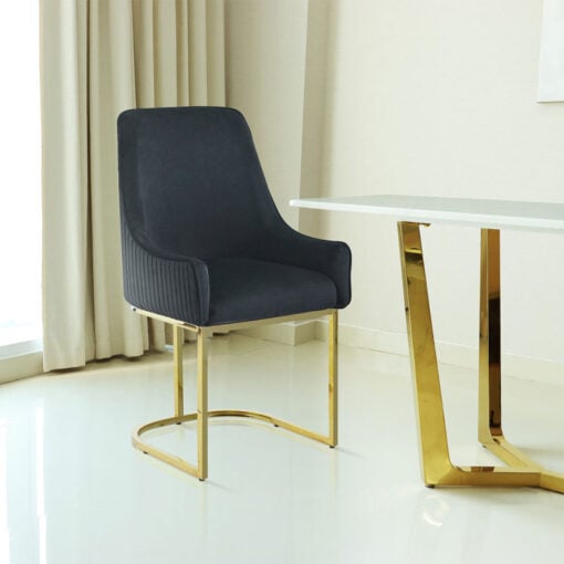 Black Velvet And Gold Metal Tub Dining Chair With Gold Square Knocker