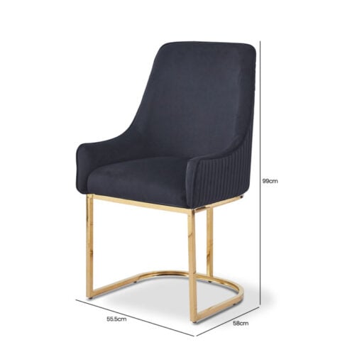 Black Velvet And Gold Metal Tub Dining Chair With Gold Square Knocker