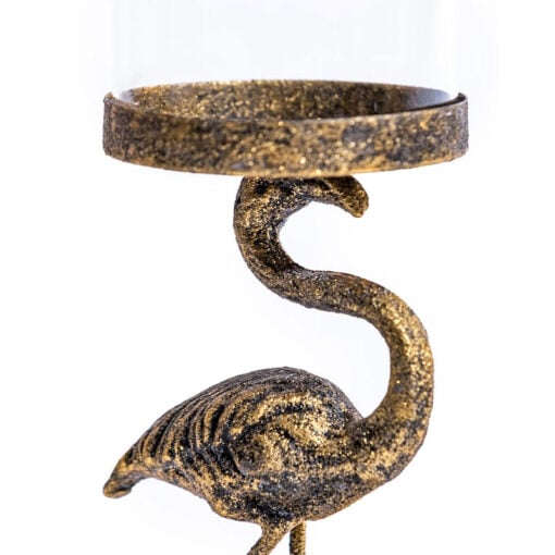 Boho Antique Gold Metal Flamingo Bird Candle Holder 33cm