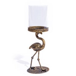 Boho Antique Gold Metal Flamingo Bird Candle Holder 33cm