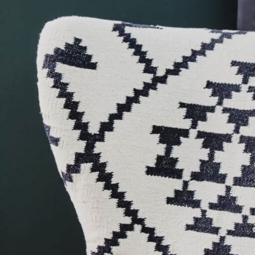 Boho Black And White Berber Fabric And Mango Wood Wingback Armchair Accent Chair