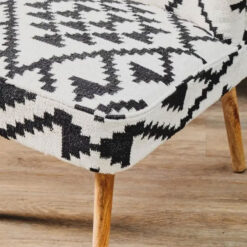 Boho Black And White Berber Fabric And Mango Wood Wingback Armchair Accent Chair