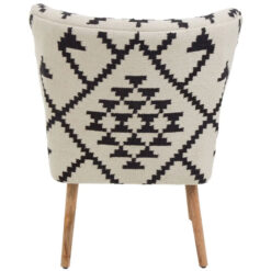 Boho Black And White Berber Fabric And Mango Wood Wingback Armchair Accent Chair
