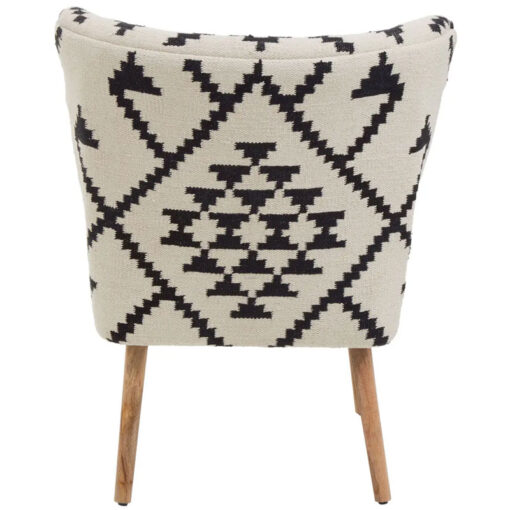 Boho Black And White Berber Fabric And Mango Wood Wingback Armchair Accent Chair