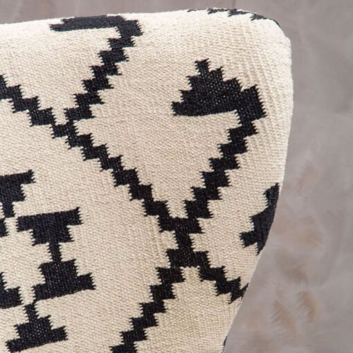 Boho Black And White Berber Fabric And Mango Wood Wingback Armchair Accent Chair