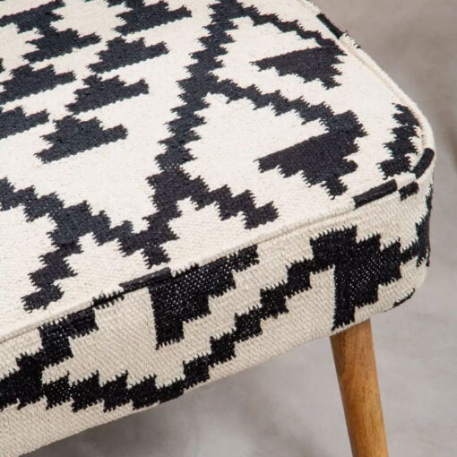 Boho Black And White Berber Fabric And Mango Wood Wingback Armchair Accent Chair