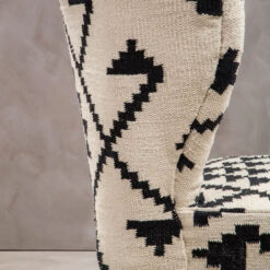Boho Black And White Berber Fabric And Mango Wood Wingback Armchair Accent Chair