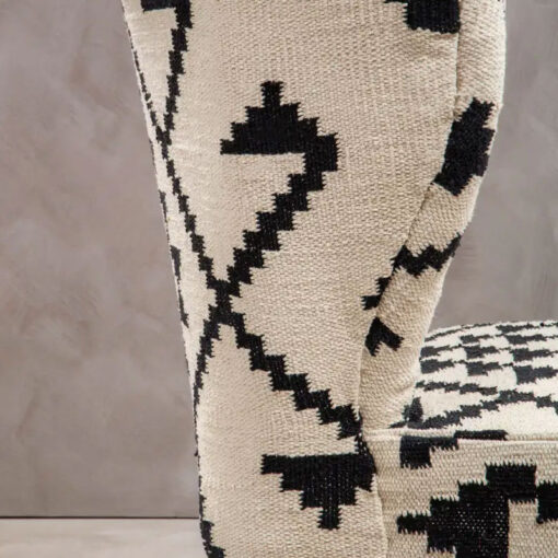 Boho Black And White Berber Fabric And Mango Wood Wingback Armchair Accent Chair
