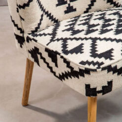 Boho Black And White Berber Fabric And Mango Wood Wingback Armchair Accent Chair