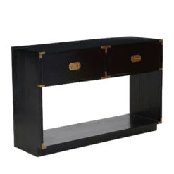 Boho Black Mango Wood And Gold Metal 2 Drawer Console Table