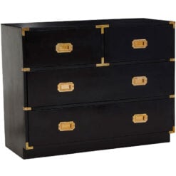 Boho Black Mango Wood And Gold Metal 4 Drawer Chest Sideboard 98cm