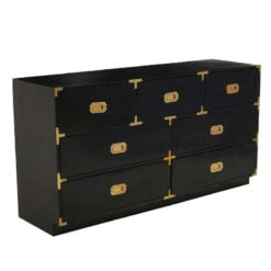 Boho Black Mango Wood And Gold Metal 7 Drawer Chest Sideboard 145cm