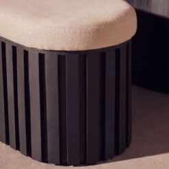 Boho Black Mango Wood And Natural Linen Fabric Bench Ottoman 120cm