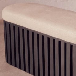 Boho Black Mango Wood And Natural Linen Fabric Bench Ottoman 120cm