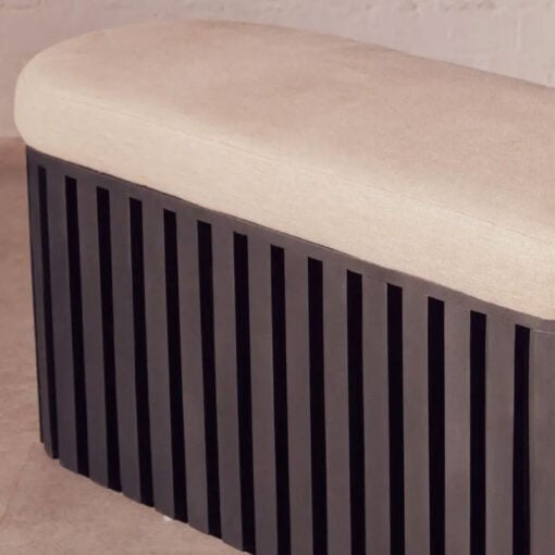 Boho Black Mango Wood And Natural Linen Fabric Dining Bench Ottoman 120cm