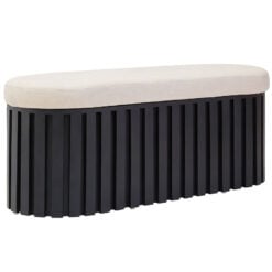 Boho Black Mango Wood And Natural Linen Fabric Bench Ottoman 120cm