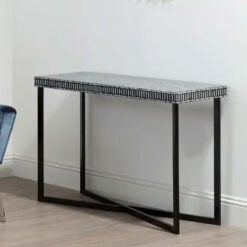 Boho Black Metal And Black And White Shell Tiles Console Table Desk