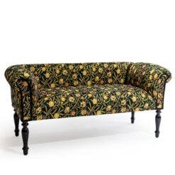 Boho Black Wood And Citrus Floral Fabric 2 Seater Sofa Made In The UK