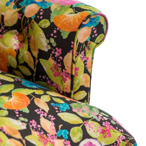 Boho Black Wood And Citrus Floral Fabric Armchair Accent Chair Made In The UK