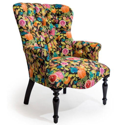 Boho Black Wood And Citrus Floral Fabric Armchair Accent Chair Made In The UK