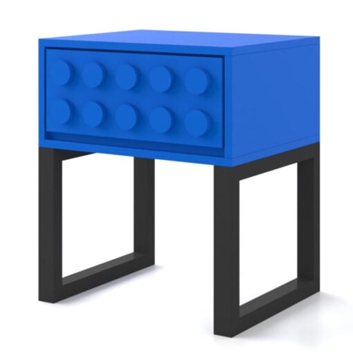 Boho Blue Lego Block Solid Wood 1 Drawer Bedside Cabinet Side Table