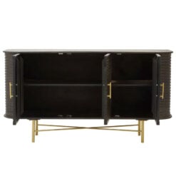 Boho Dark Brown Mango Wood And Gold Metal 3 Door Sideboard 155cm