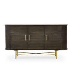 Boho Dark Brown Mango Wood And Gold Metal 3 Door Sideboard 155cm