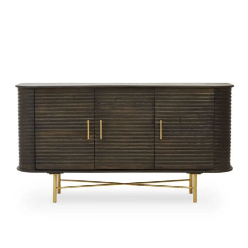 Boho Dark Brown Mango Wood And Gold Metal 3 Door Sideboard 155cm