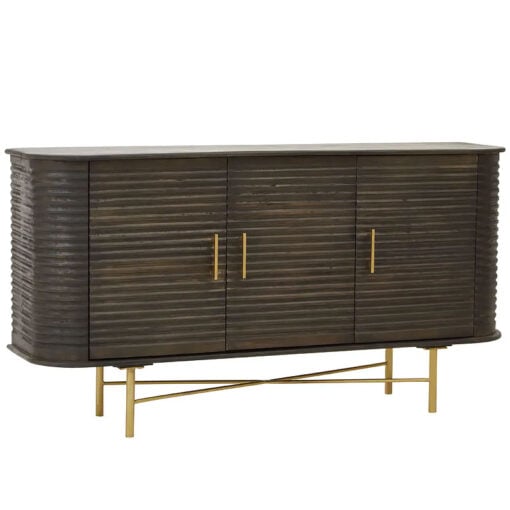 Boho Dark Brown Mango Wood And Gold Metal 3 Door Sideboard 155cm