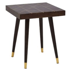 Boho Dark Brown Solid Mango Wood And Gold Metal Geometric Side Table