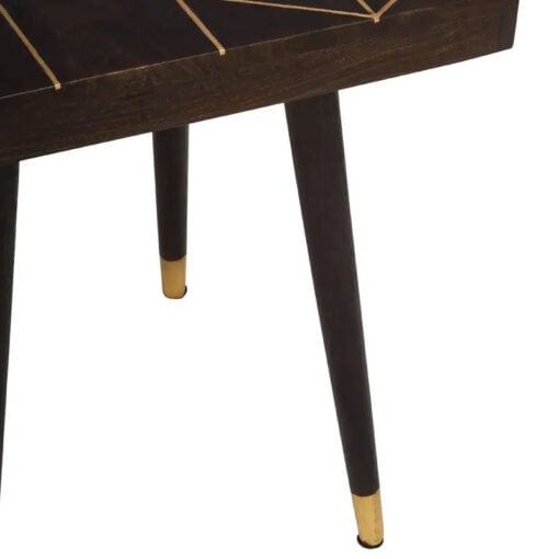 Boho Dark Brown Solid Mango Wood And Gold Metal Geometric Side Table