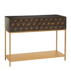 Boho Dark Grey Solid Mango Wood And Gold Metal 2 Drawer Console Table