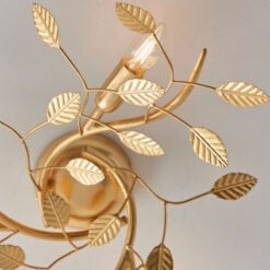 Boho Gold Leaf Metal Floral Leaves 3 Light Ceiling Pendant Chandelier 58cm