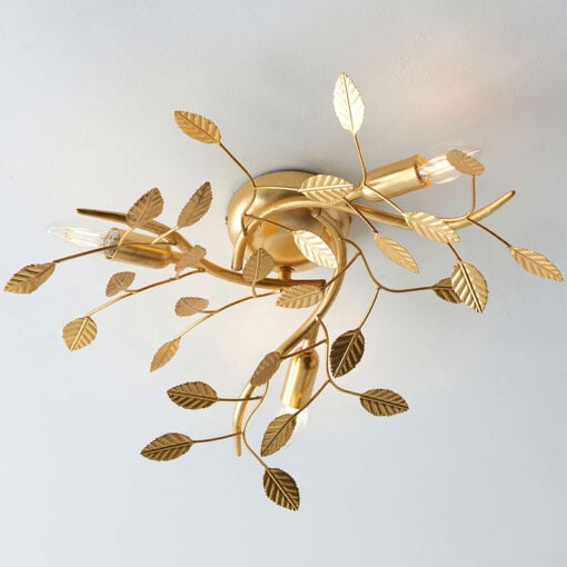 Boho Gold Leaf Metal Floral Leaves 3 Light Ceiling Pendant Chandelier 58cm