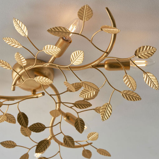 Boho Gold Leaf Metal Floral Leaves 6 Light Ceiling Pendant Chandelier 76cm