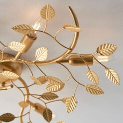 Boho Gold Leaf Metal Floral Leaves 6 Light Ceiling Pendant Chandelier 76cm