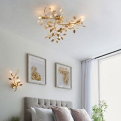 Boho Gold Leaf Metal Floral Leaves 6 Light Ceiling Pendant Chandelier 76cm