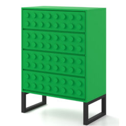 Boho Green Lego Block Solid Wood 4 Drawer Tall Chest Sideboard Cabinet