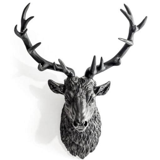 Boho Large Matte Black Resin Stag Deer Head Wall Decor 84cm