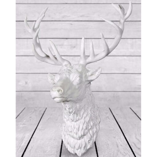 Boho Large White Resin Deer Stag Head Wall Decor 84cm