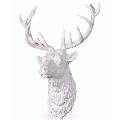 Boho Large White Resin Deer Stag Head Wall Decor 84cm