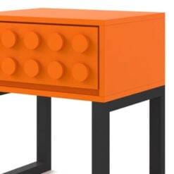 Boho Orange Lego Block Solid Wood 1 Drawer Bedside Cabinet Side Table