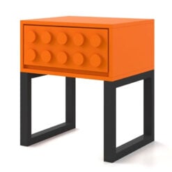 Boho Orange Lego Block Solid Wood 1 Drawer Bedside Cabinet Side Table