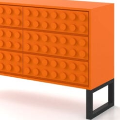 Boho Orange Lego Block Solid Wood 6 Drawer Chest Sideboard Cabinet 121cm